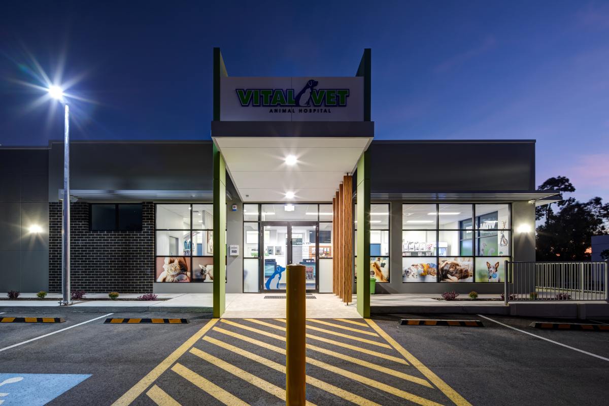 Vital Vet at night entrance