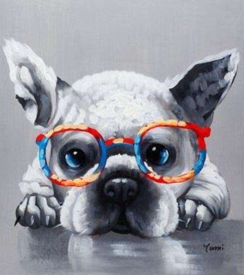 An artistic depiction of a dog sporting glasses